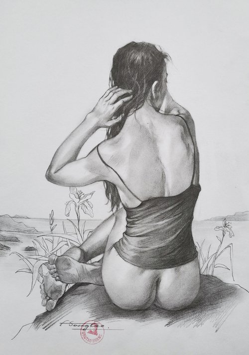 Drawing  Girl and Iris by Hongtao Huang