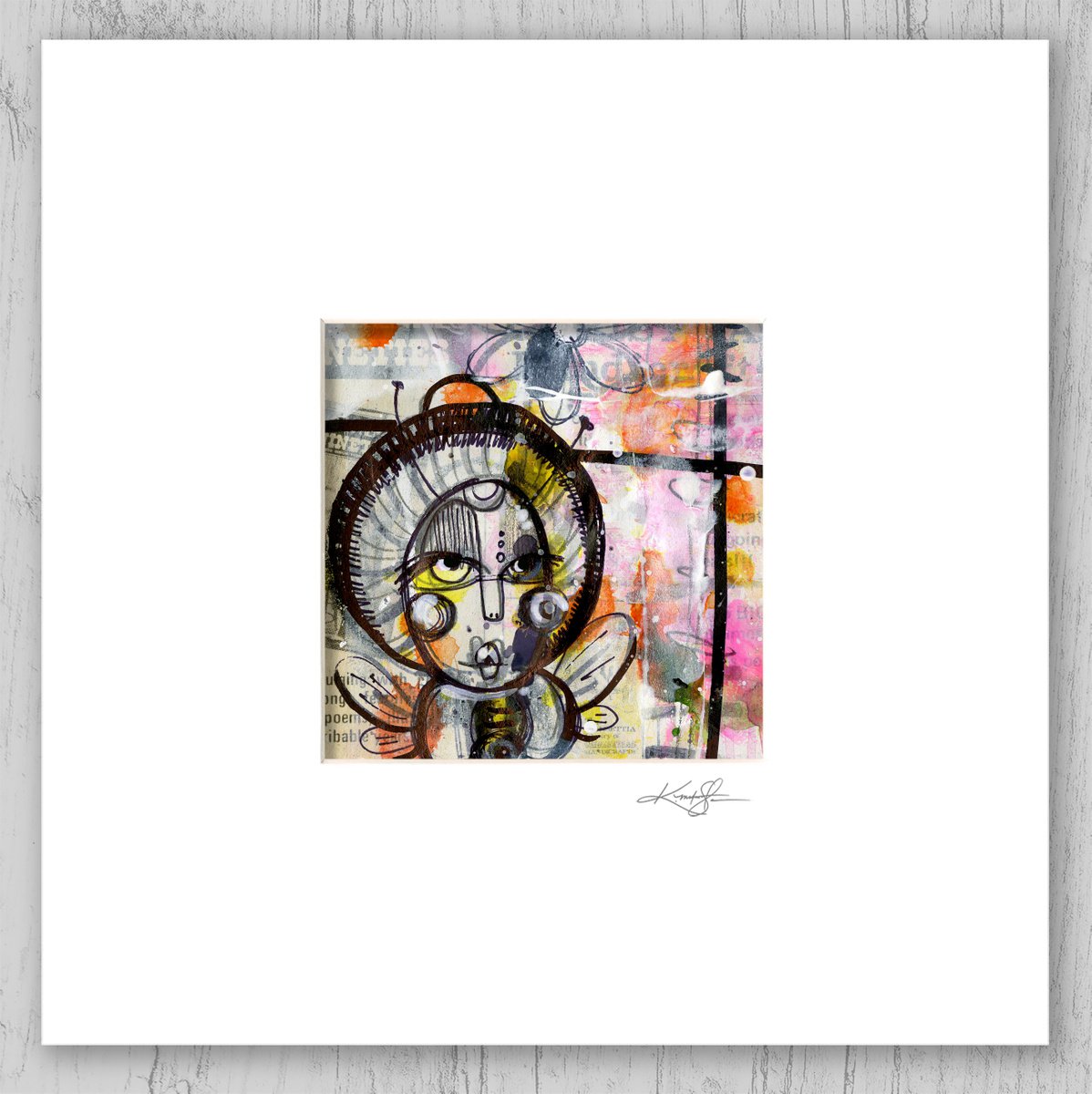Funky Little Bug 8 -  Mixed Media Painting in mat by Kathy Morton Stanion by Kathy Morton Stanion