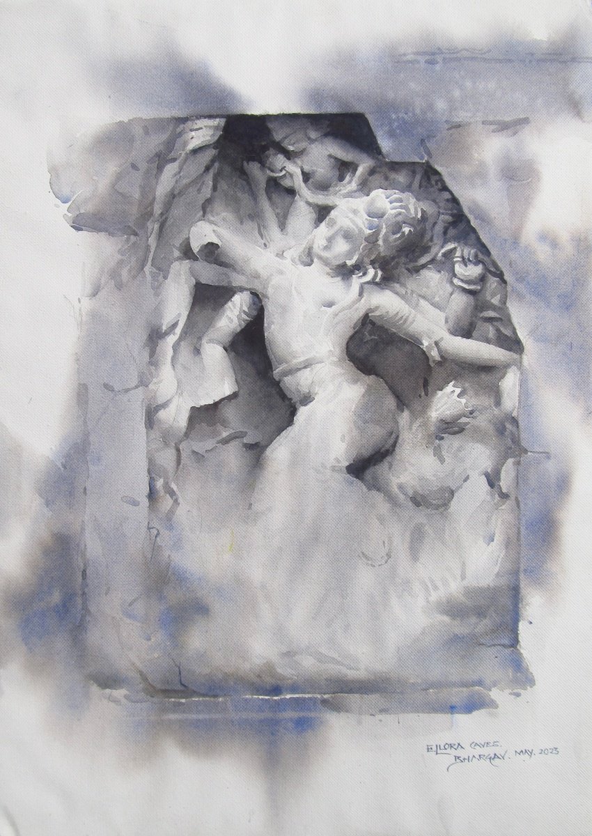 Impressionistic Cityscapes Watercolour By Bhargavkumar Kulkarni, 14 X 19, Mountain Had A Dreams,Ellora, Original Artwork