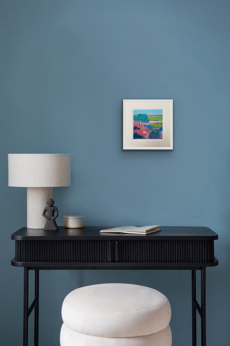 Abstract Landscape Acrylic Painting By Chrissie Havers, 12 X 12, As The Crow Flies, Original Artwork