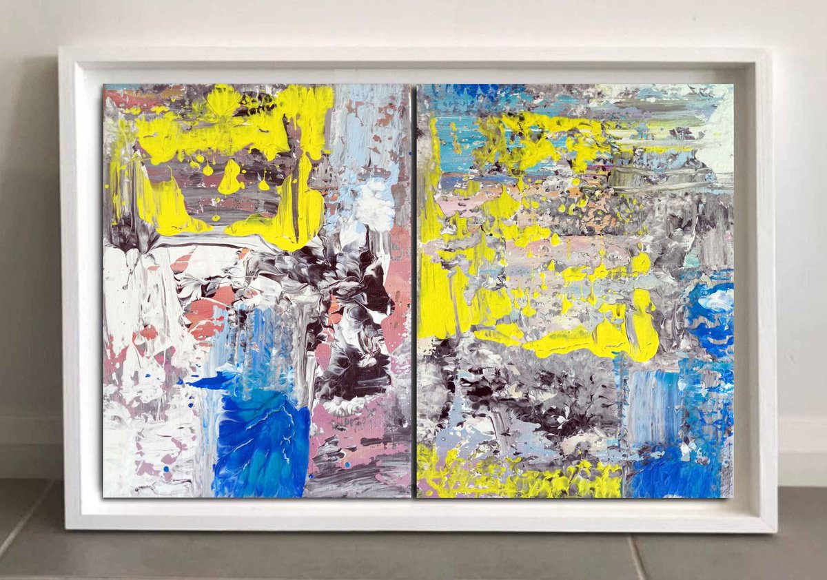 Abstract Acrylic Painting By Mir-Jan, 24 X 16", Abstract Diptych 70, Original Artwork