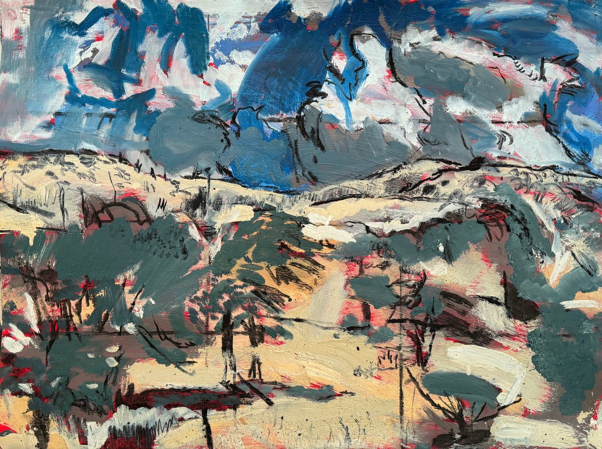 Impressionistic Landscape Oil Painting By Darren Jekel, 30 X 22, Harbin View On Red, Original Artwork