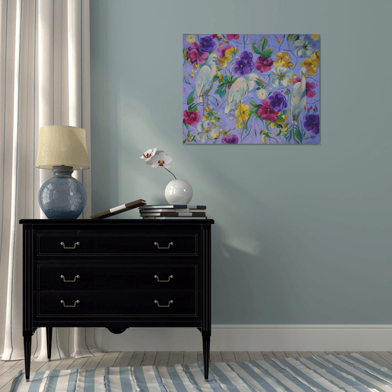 Herons Among Flowers