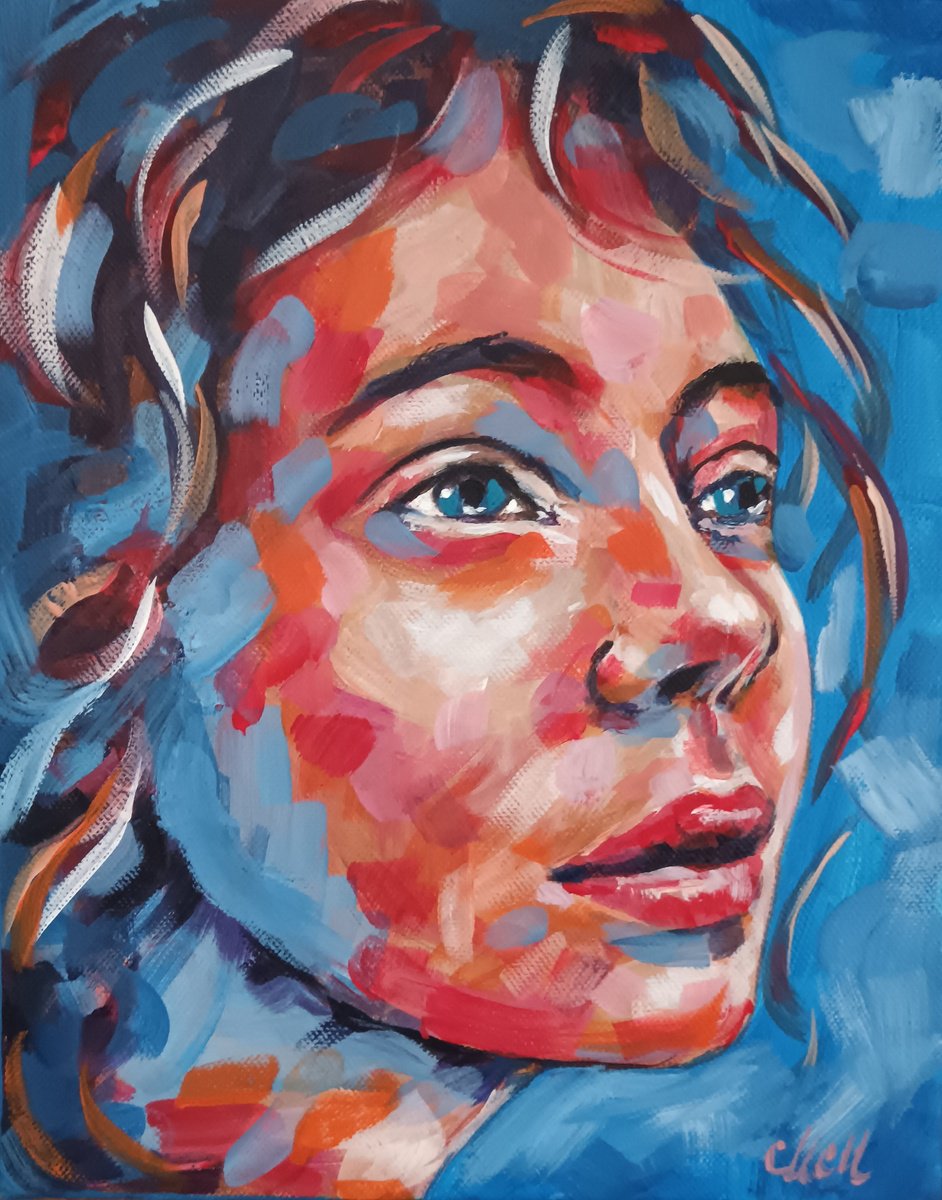 Expressive Portrait Collage By Mateja Marinko, 9 X 12", Colorful Face Ii, Original Artwork