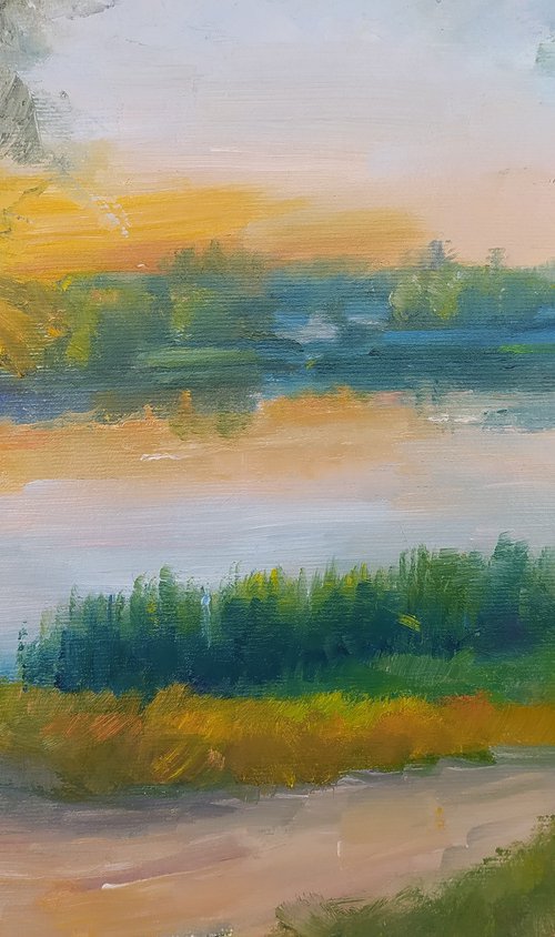 Sunset over the river by Valentina Andrukhova