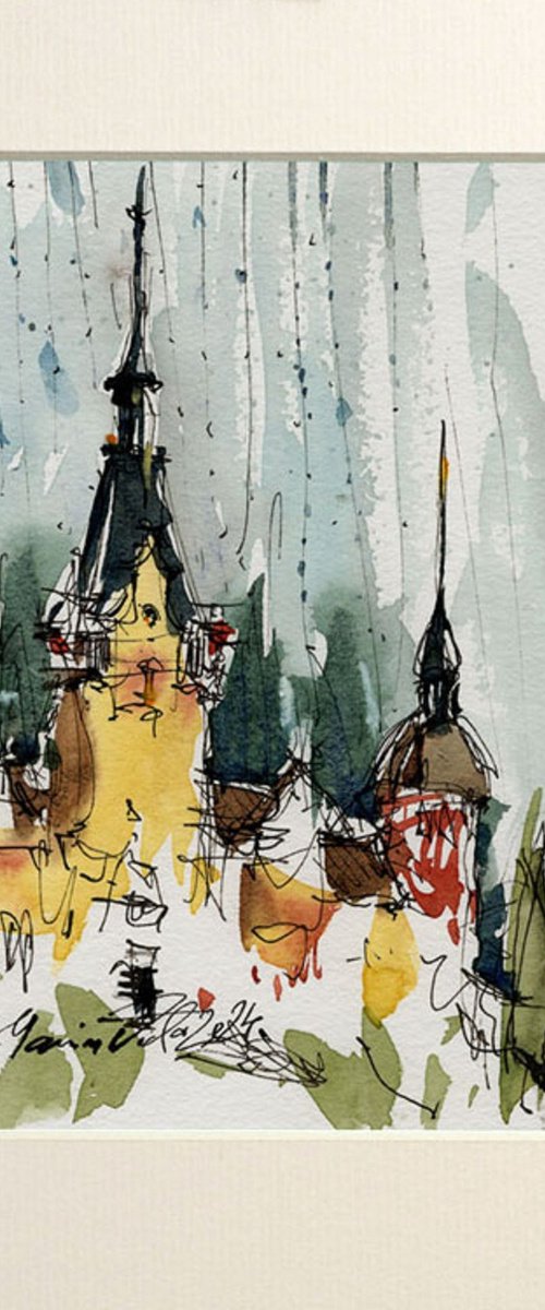 Royal Peles Castle Watercolor by Marin Victor