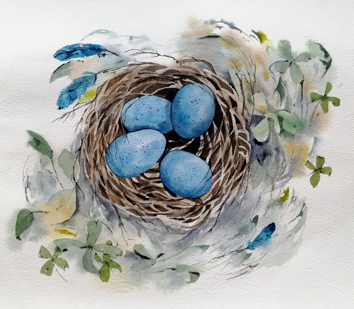 Nest with blue eggs by Marina Zhukova