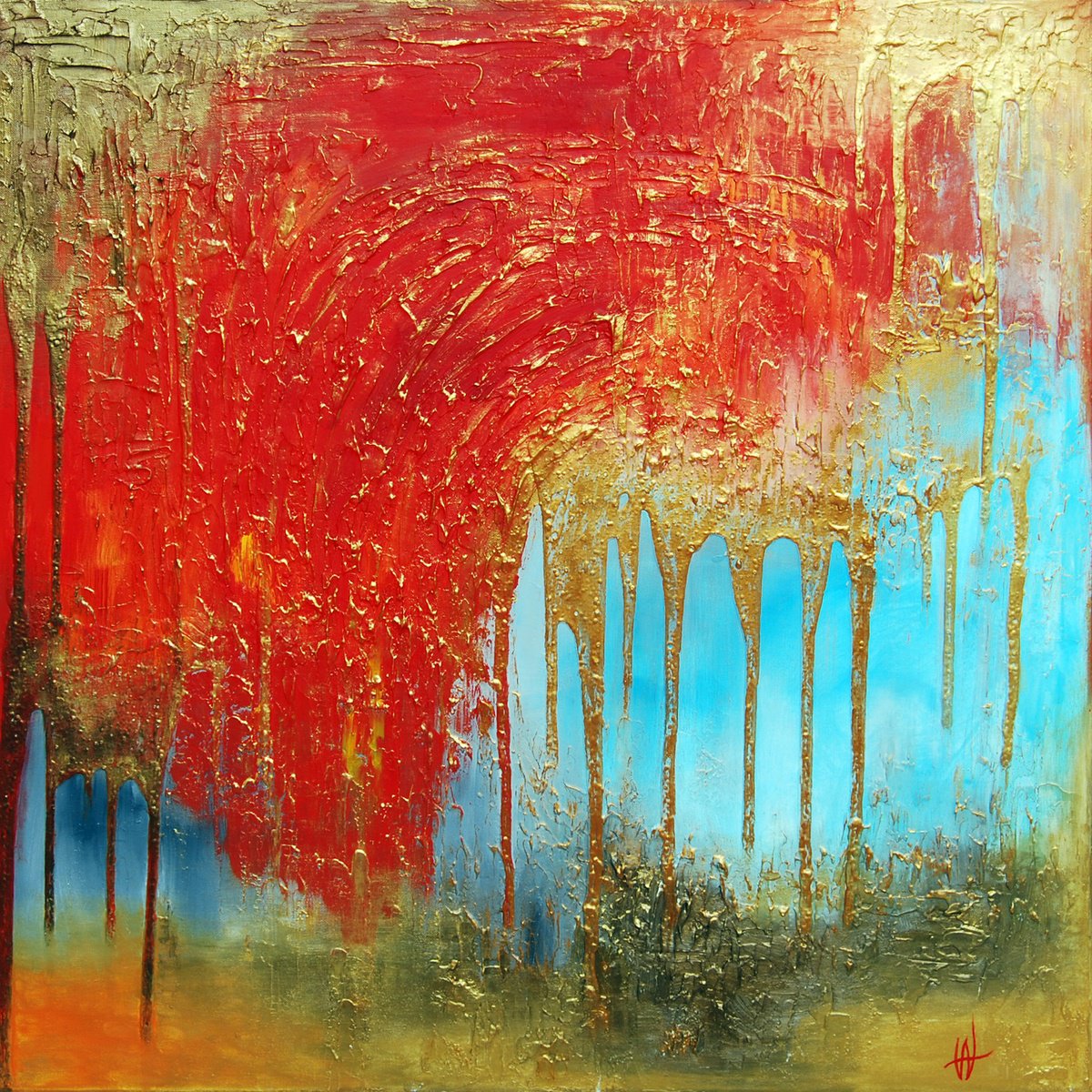 Abstract Acrylic Painting By Vanada Abstract Art, 31 X 31", Dawn Of A Happy Day, Original Artwork