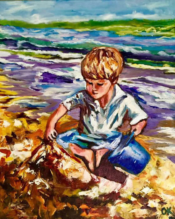 Little boy. Palette knife painting  Ready to hang