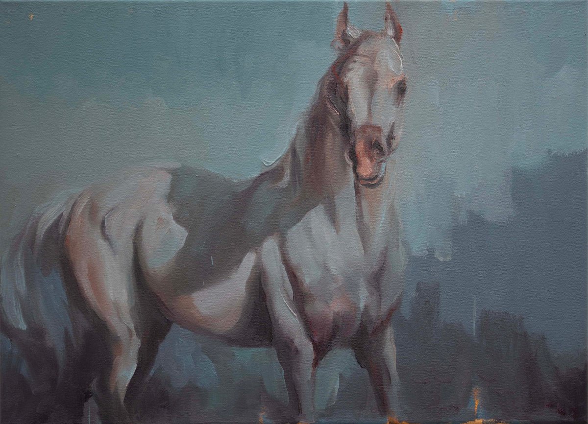 Expressive Animal Oil Painting By Zil Hoque, 22 X 16", Arabian Light (Study 2), Original Artwork
