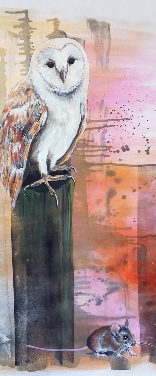 Night owl (barn owl and mouse painting) by Carolynne Coulson