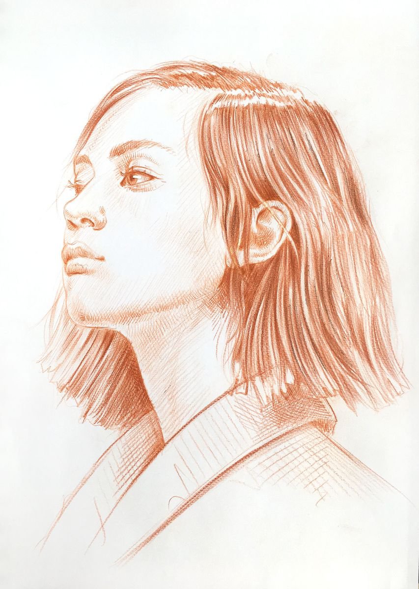 Expressive Portrait Pencil Drawing By Dario Moschetta, 8 X 11, Portrait 214, Original Artwork