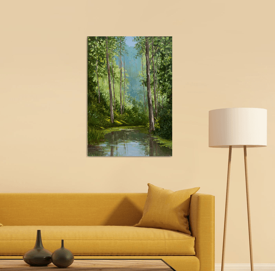 Forest chill. Oil painting. Landscape. Original Art. Large painting. On canvas 24 x 34in.