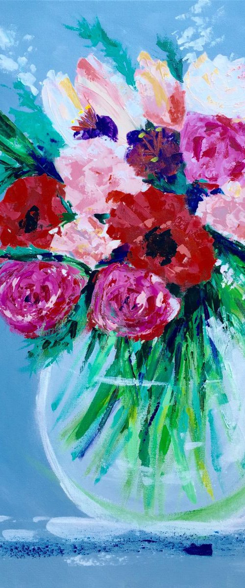 Vase of Bright Flowers 30"x24" by Emma Bell