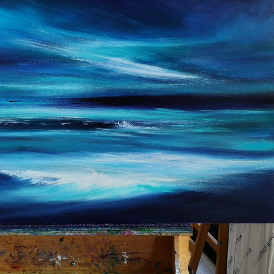 "Midnight Blue" - Cornish Seascape, Art, Skyscape