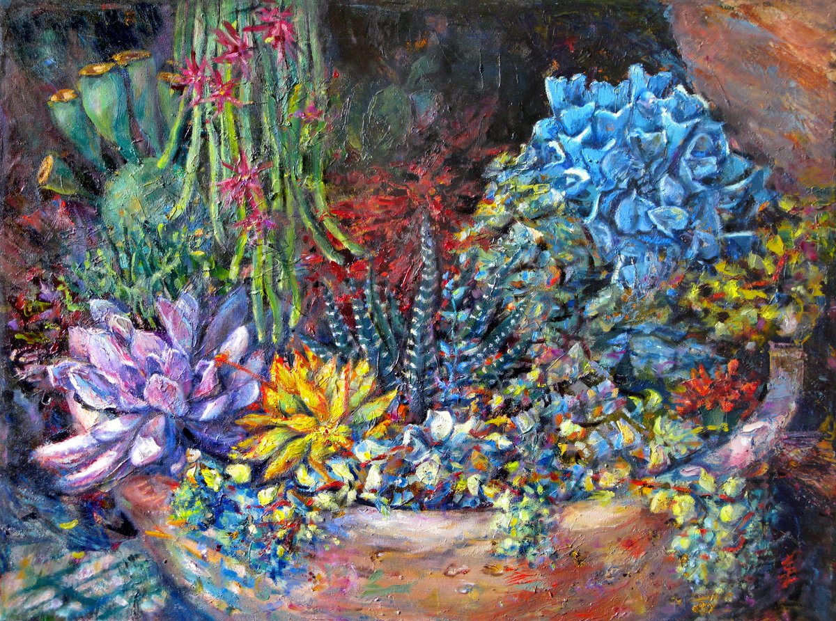 Impressionistic Botanical Oil Painting By Elvira Sesenina, 31 X 23, My Favorite Corals, Original Artwork