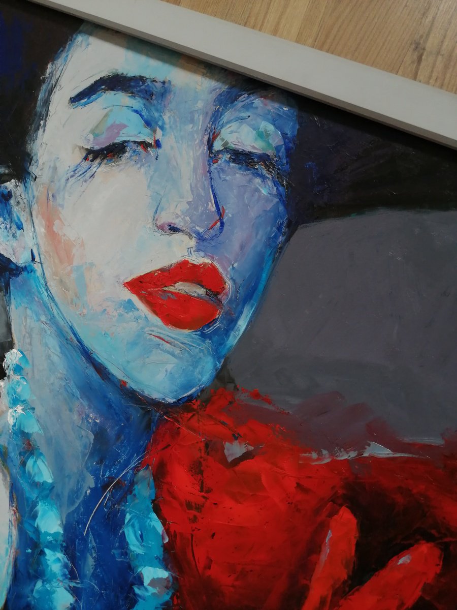 Expressive Portrait Oil Painting By Olga David, 33 X 33", Haute Couture, Original Artwork