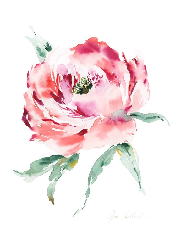 Watercolor Red peony