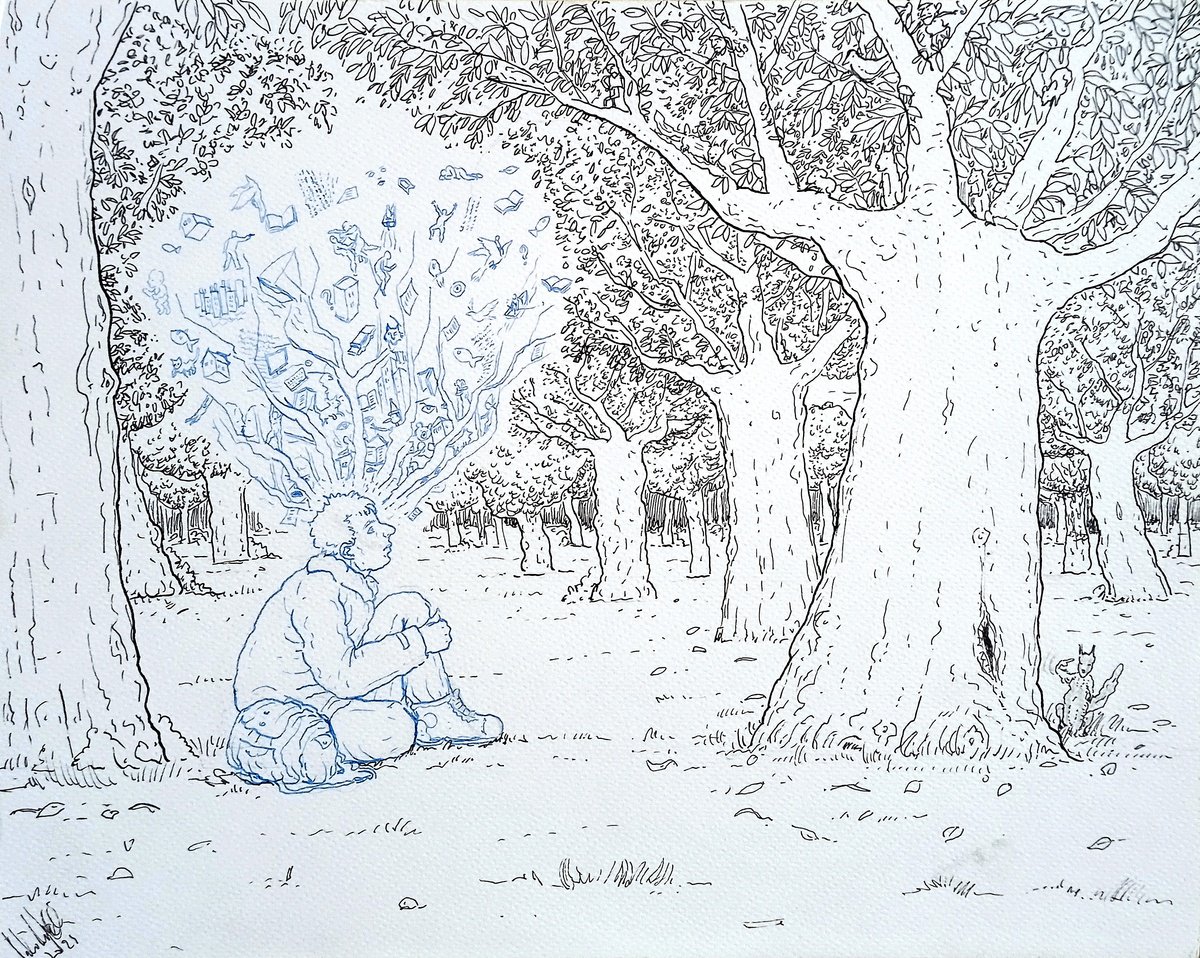 Illustrative Landscape Ink Drawing By Paolo Beneforti, 12 X 9", Monologue, Original Artwork