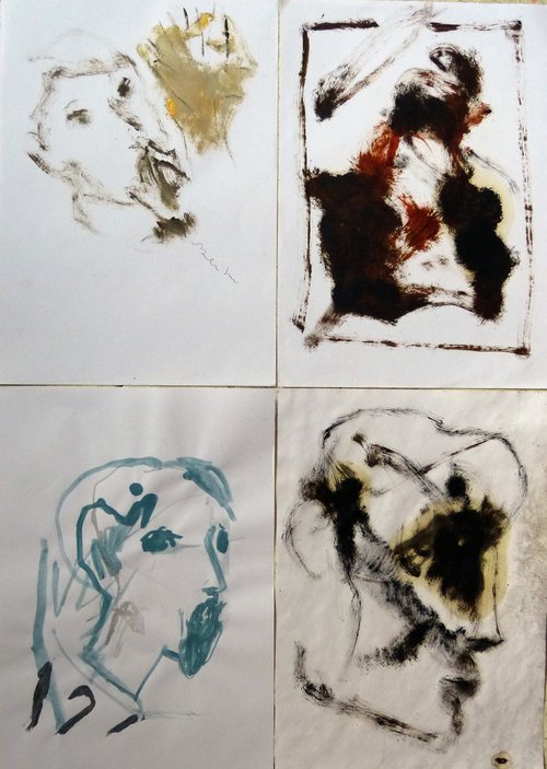 Four sketches - Portraits 1, 21x29 cm - affordable & AF exclusive ! by Frederic Belaubre