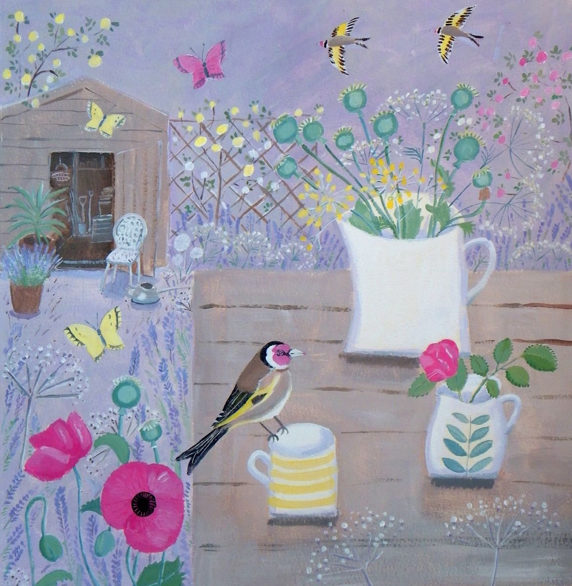 Garden Table with goldfinch by Mary Stubberfield