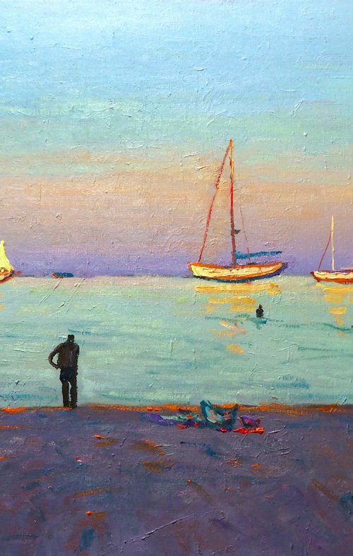 Evening light on the beach at Île-Rousse by Yuanyuan Liu