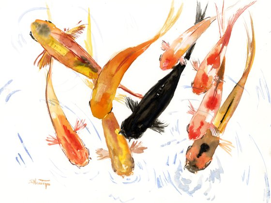 9 Koi fish, feng shui art