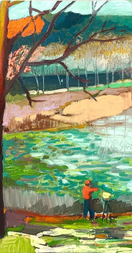 Painter Painting at Bass Lake October by Steven Page Prewitt