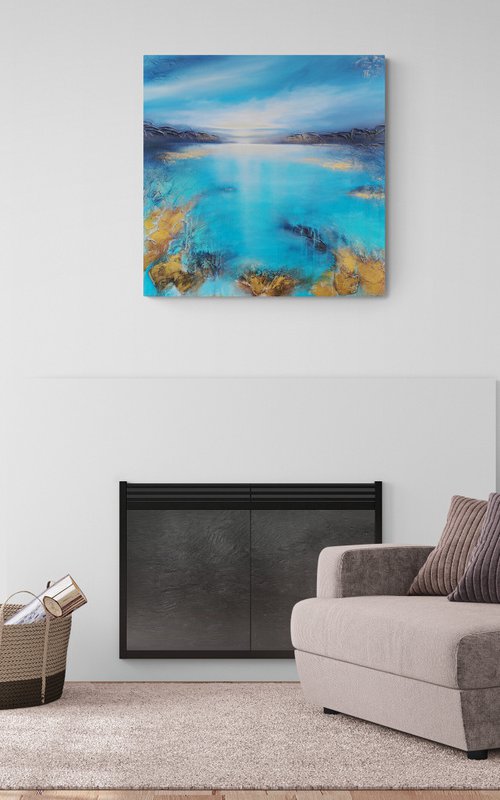 A beautiful large modern structured semi-abstract seascape painting "After the rain" by Vera Hoi