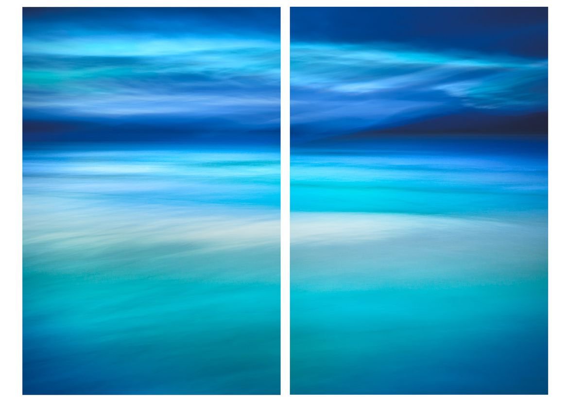Walk in the Waves II - Diptych  Extra large abstracts blue and teal by Lynne Douglas