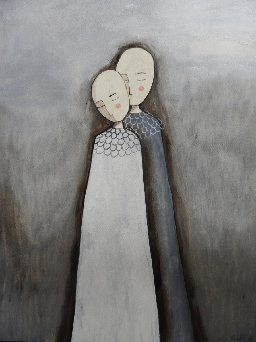 Illustrative Portrait Oil Painting By Silvia Beneforti, 12 X 17", The Embrace, Original Artwork