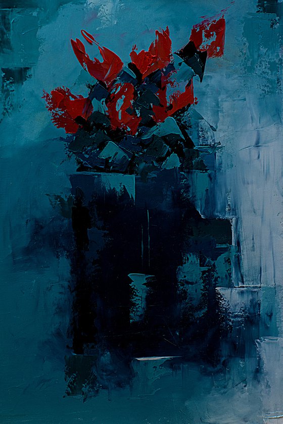 Abstract still life painting. Gift for her. Flowers in vase