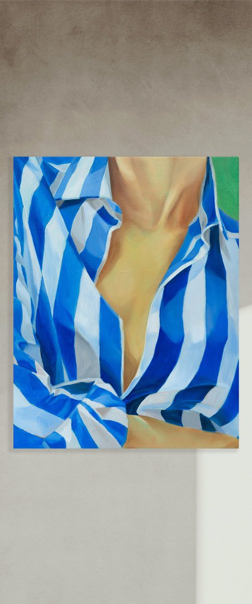 Blue Striped Shirt by Ara Youn