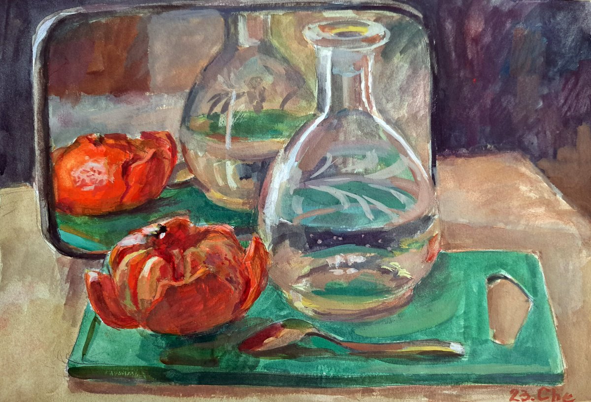 Impressionistic Painting , Mirror And Tangerines 3 By Liudmyla Chemodanova, 11 X 8, Artwork For Sale On Artfinder