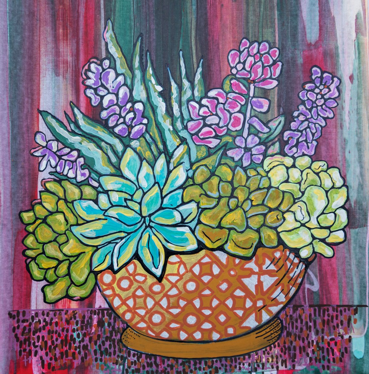 Illustrative Botanical Acrylic Painting By Ariadna De Raadt, 12 X 12, Floral Card 13, Original Artwork