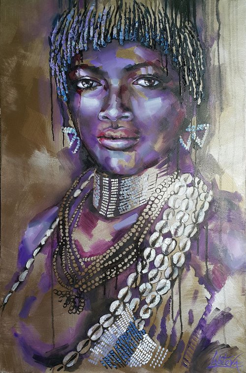 African Beauty, portrait african girl, african woman painting by Viktoria Lapteva