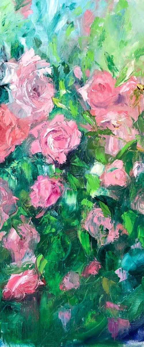 Rosy Song Original Painting For Home Design Oil Floral Abstraction by Lana Ritter