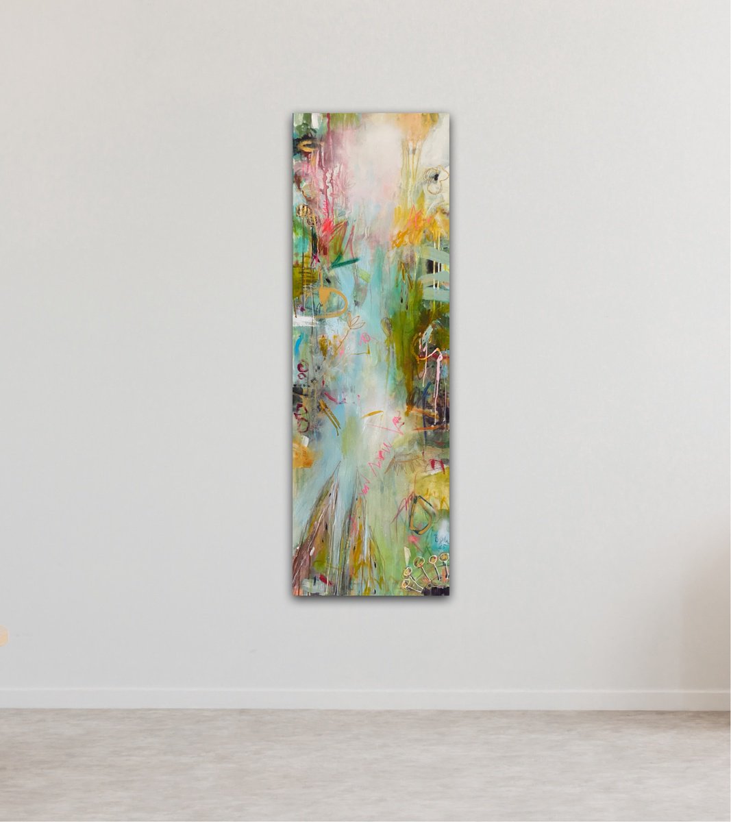 Organic Abstract Acrylic Painting By Bea Schubert, 20 X 59, A Place To Belong, Original Artwork