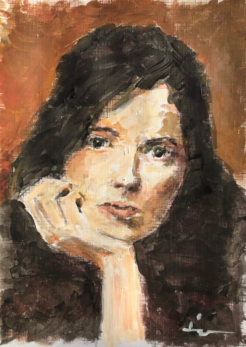 Expressive Portrait Acrylic Painting By Dominique Deve, 7 X 10, Portrait Study 1, Original Artwork