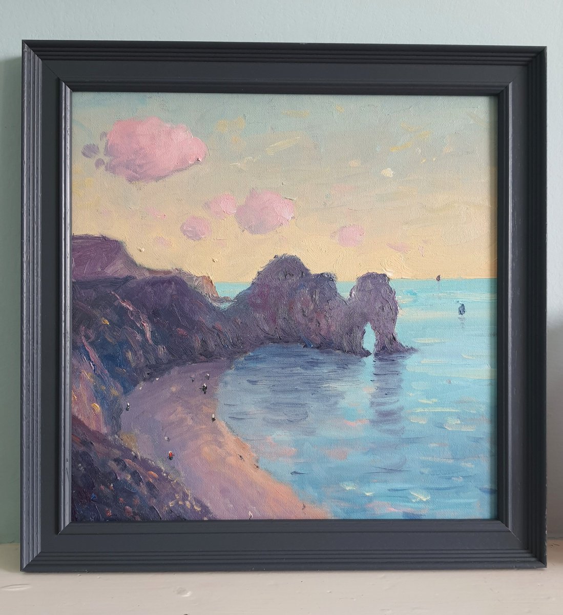 Impressionistic Landscape Oil Painting By Roberto Ponte, 14 X 14", Durdle Door Dorset, England, Original Artwork