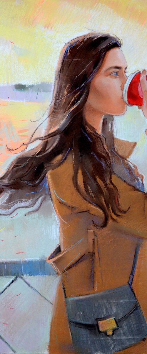 Portrait of a young girl with flowing hair in the wind. by Alexandra Sergeeva
