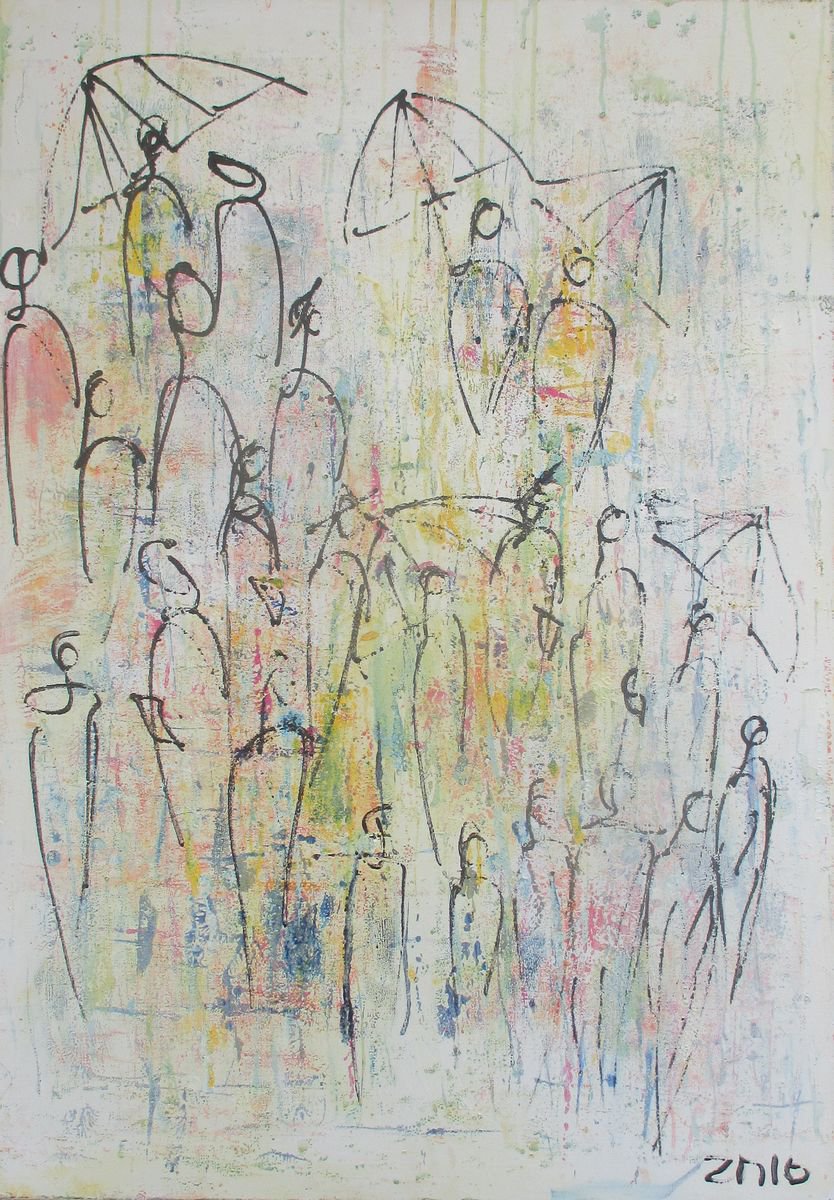 talk in the city oil on canvas 39,4x27,6 inch by Sonja Zeltner-Muller