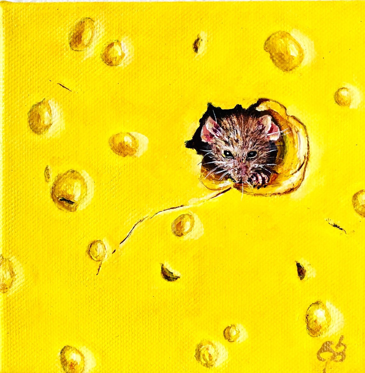 Photorealistic Animal Acrylic Painting By Lena Smirnova, 6 X 6", Say Cheese #2, Original Artwork