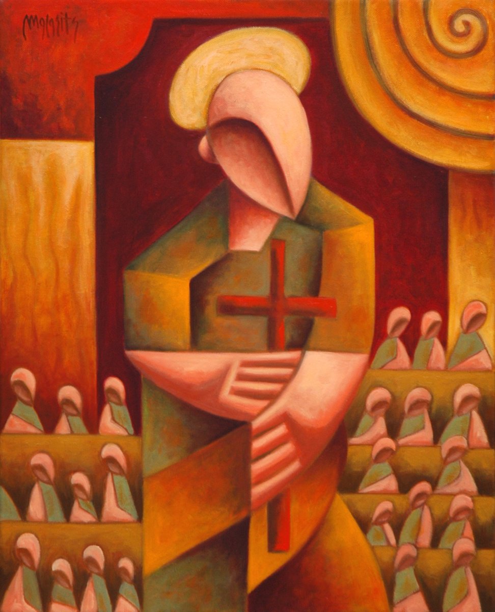 Surrealistic Portrait Oil Painting By Malasits Zsolt, 31 X 39", Religion, Original Artwork