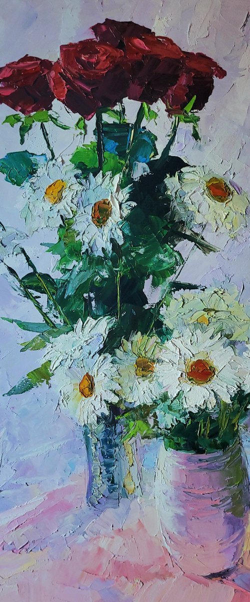 Bouquet of Daisies and Roses by Boris Serdyuk
