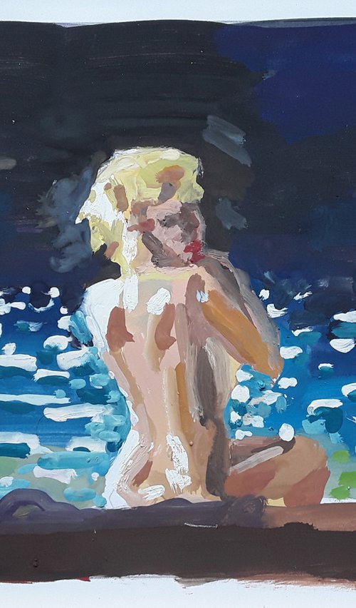 Woman getting out of a pool by Stephen Abela