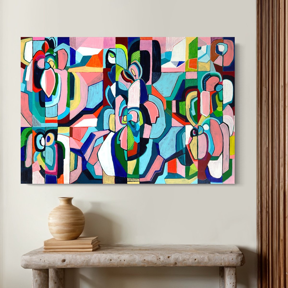 Geometric Abstract Painting By Samantha Malone, 39 X 28", Fragments Of Time, Original Artwork