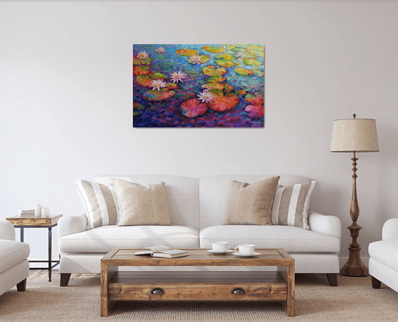 Painting original Water Lilies - Sunset