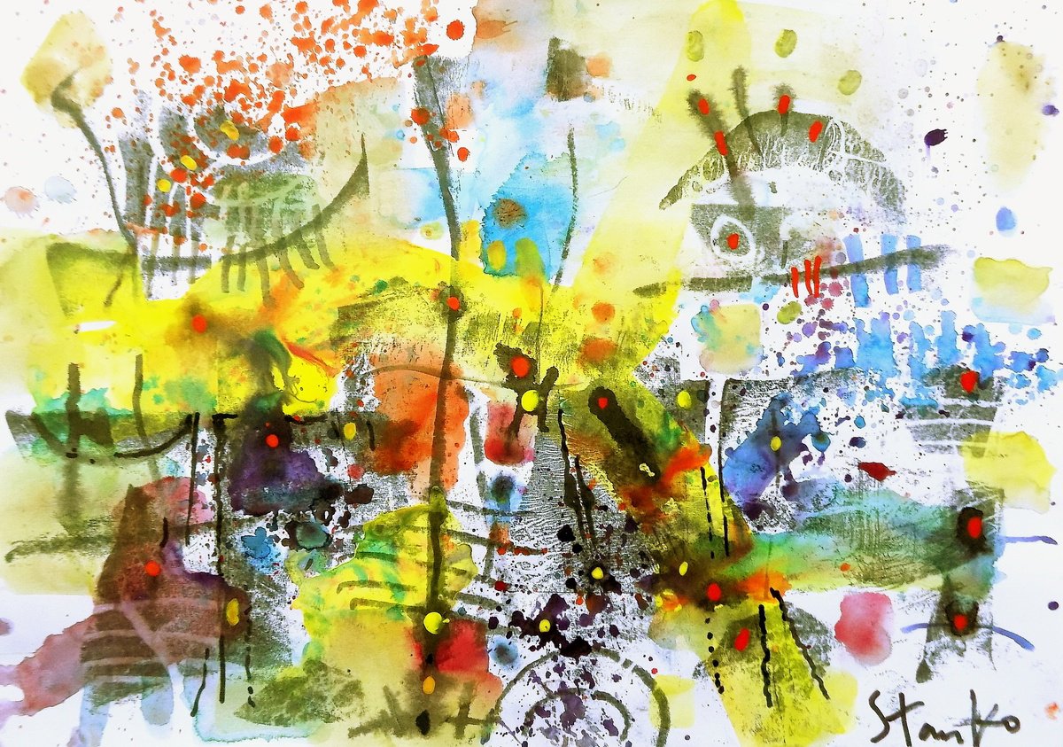 Abstract Acrylic Painting By Stanislav Bojankov, 20 X 14", Presentiment-Iv, Original Artwork