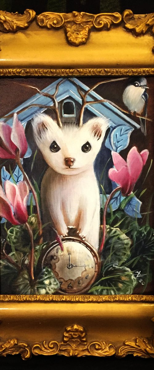 Cyclamen cuckoo - Original acrylic painting framed by Valentina Toma' aka Zoe Chigi